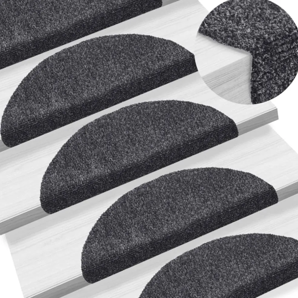 vidaXL Trapmatten Zelfklevend 15 stuks 56x17x3 cm Donkergrijs Halfrond