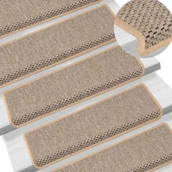 vidaXL Trapmatten zelfklevend 15 st sisal-look 65x21x4 cm lichtbeige