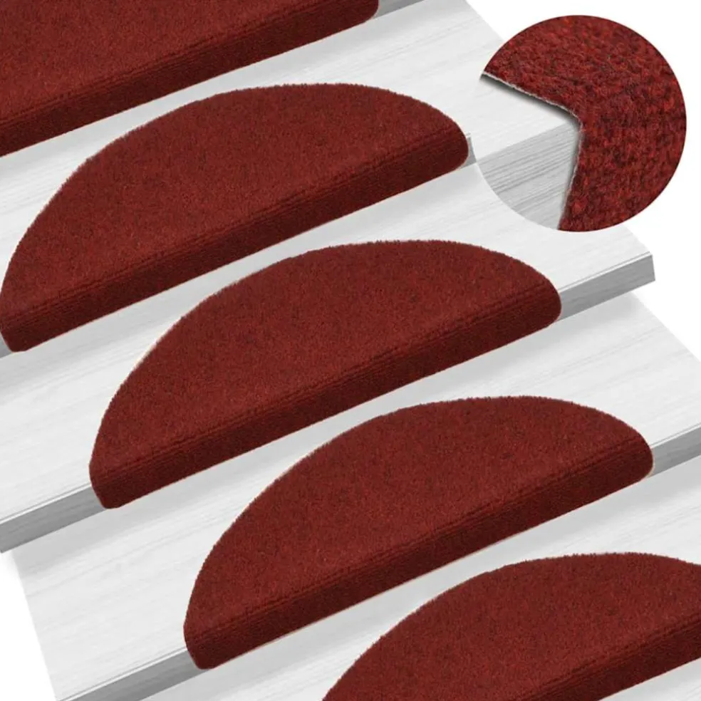 vidaXL Trapmatten Zelfklevend 15 stuks 56x17x3 cm Bordeaux Rood Halfrond
