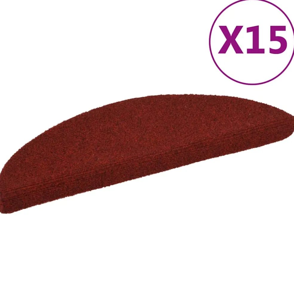 vidaXL Trapmatten Zelfklevend 15 stuks 56x17x3 cm Bordeaux Rood Halfrond