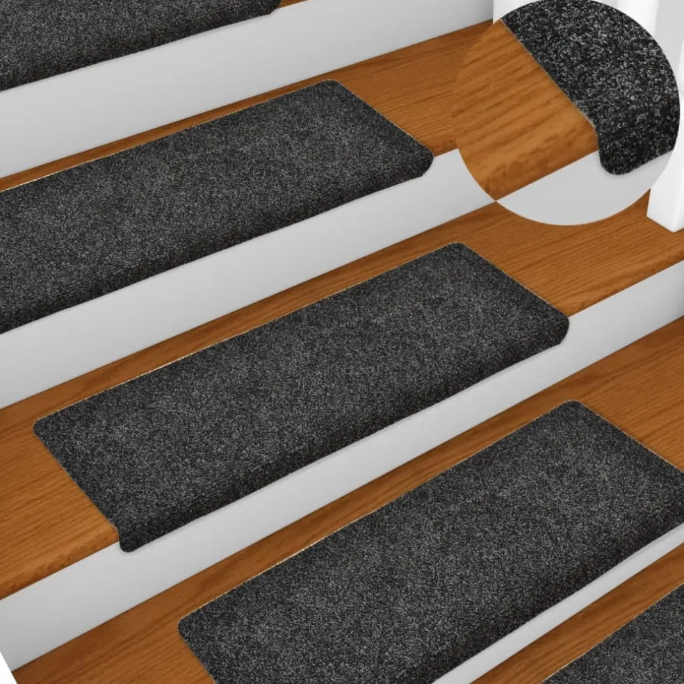 vidaXL Trapmatten zelfklevend 15 stuks 65x21x4 cm donkergrijs rechthoekige rand
