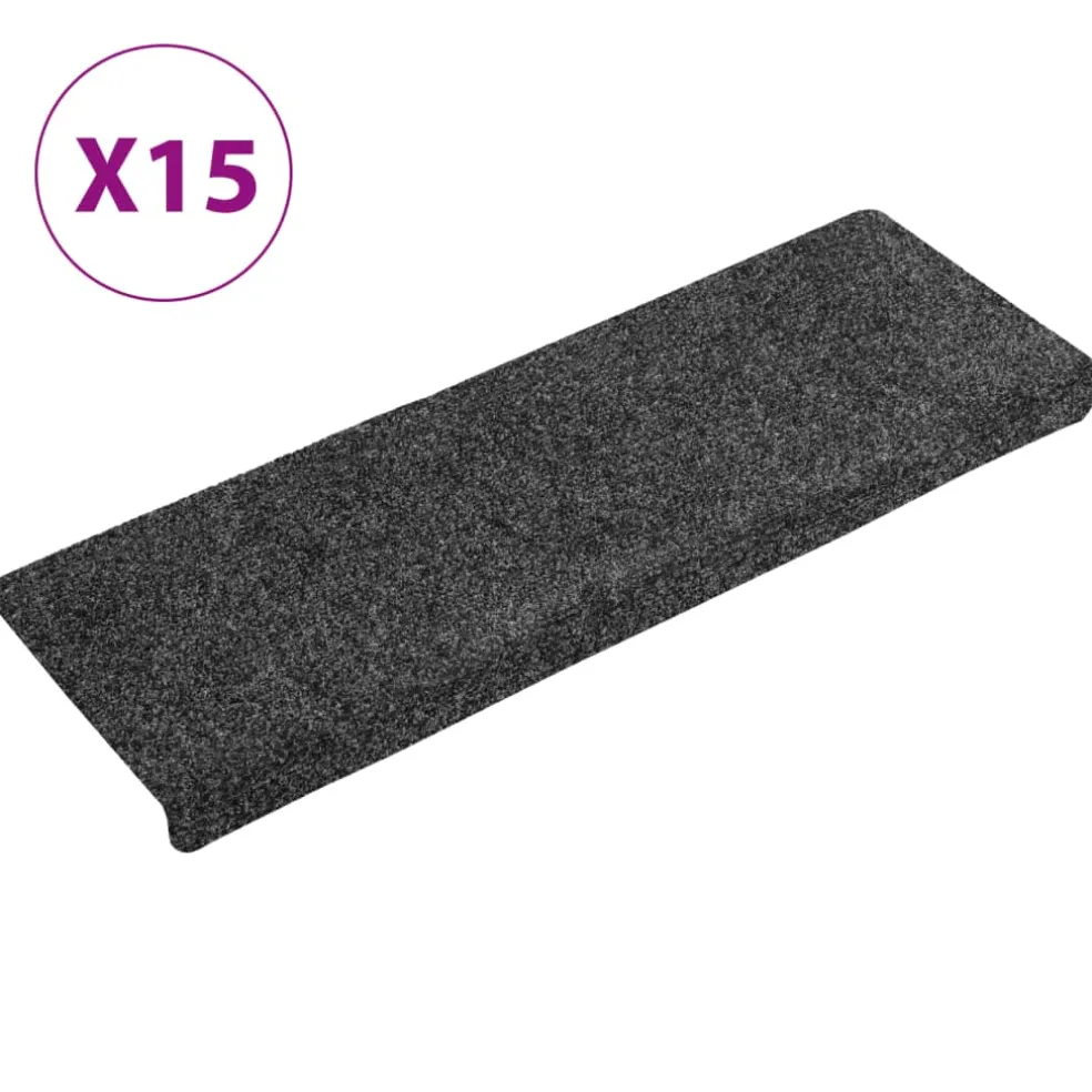 vidaXL Trapmatten zelfklevend 15 stuks 65x21x4 cm donkergrijs rechthoekige rand