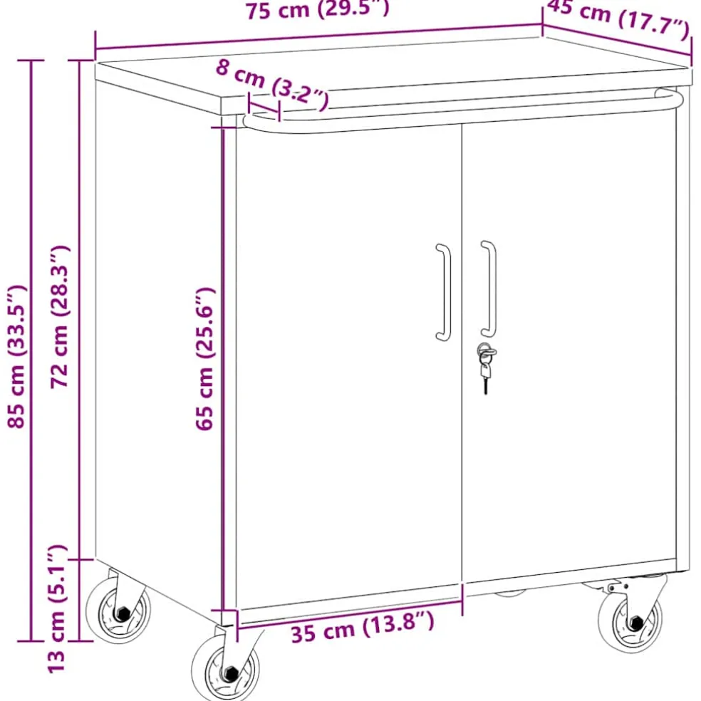 vidaXL Trolley Rolling Workbench Rood en Grijs 75 x 45 x 85 cm