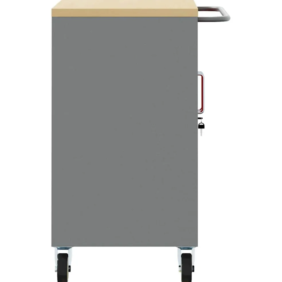 vidaXL Trolley Rolling Workbench Rood en Grijs 75 x 45 x 85 cm