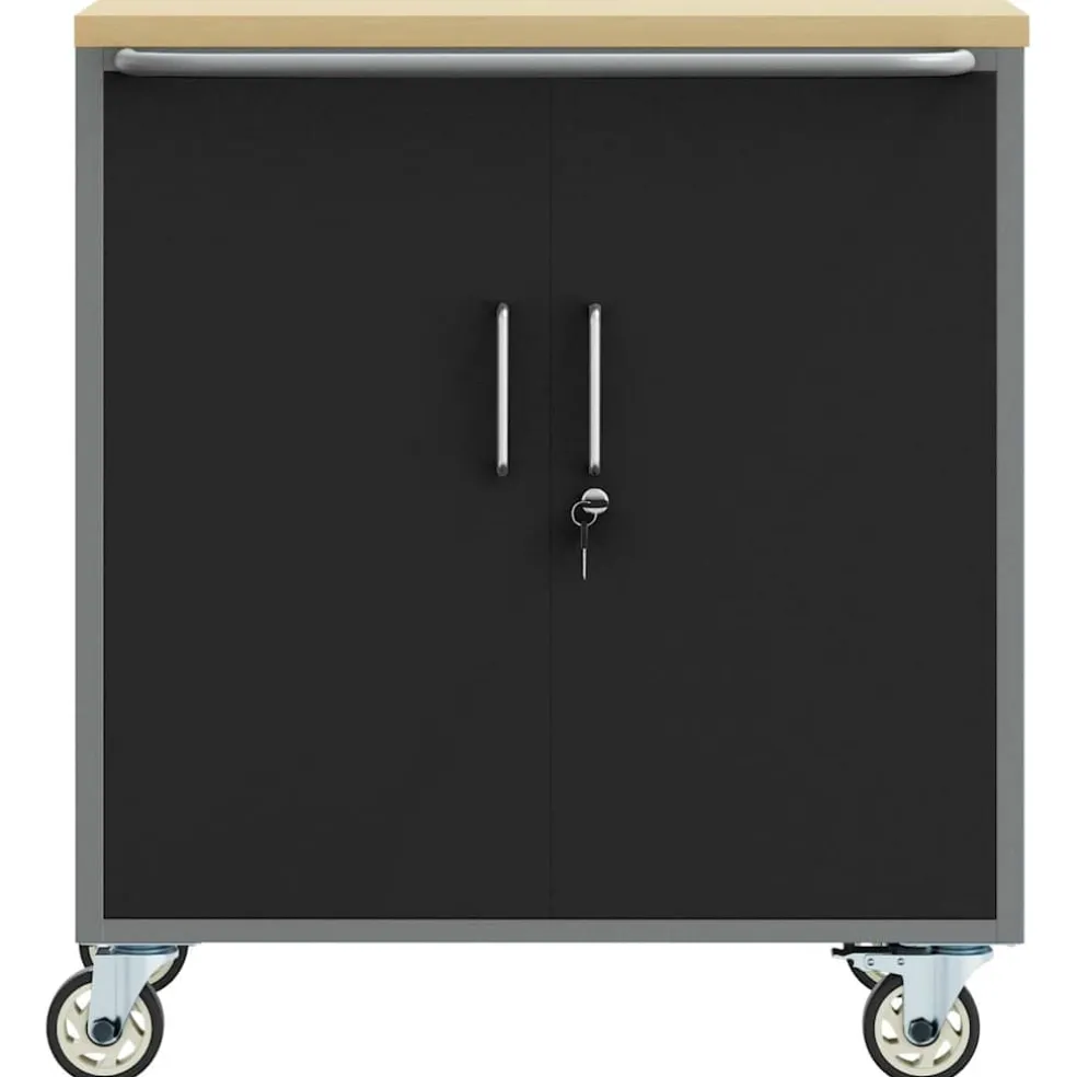 vidaXL Trolley Rolling Workbench Zwart en Grijs 75 x 45 x 85 cm