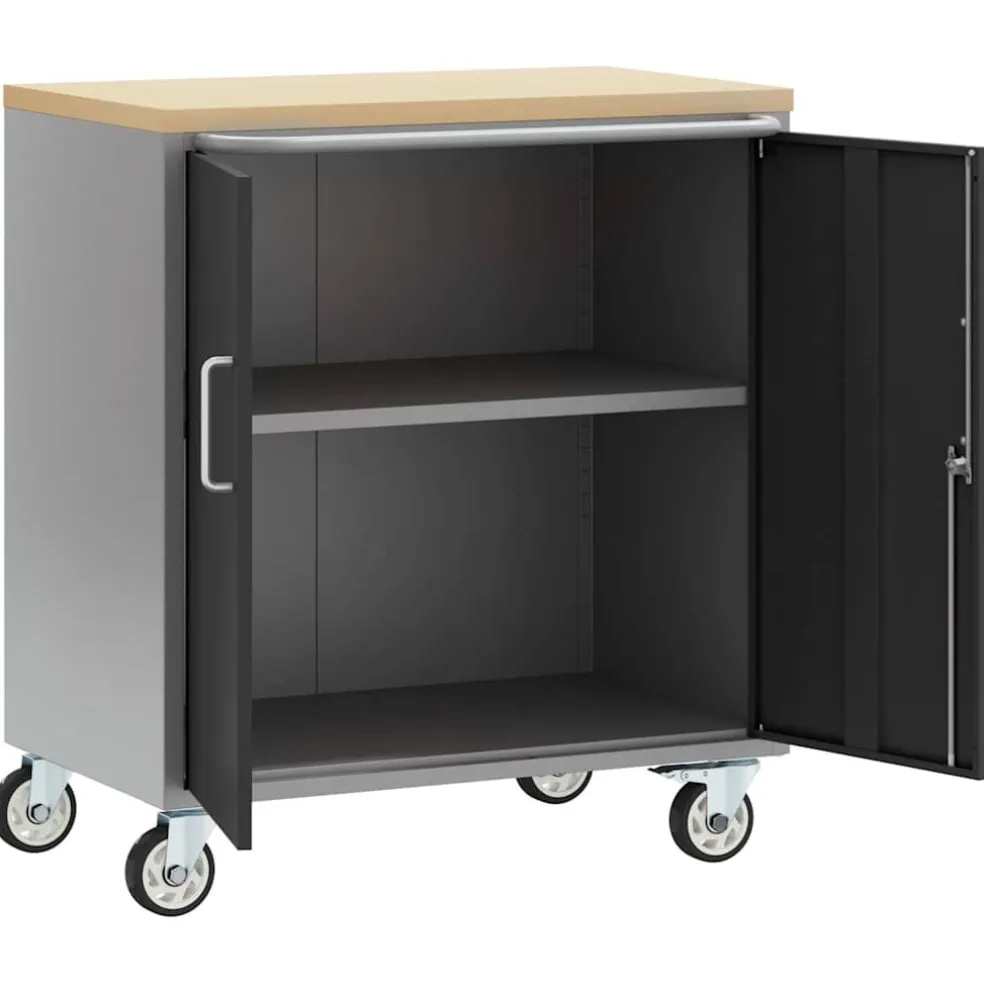 vidaXL Trolley Rolling Workbench Zwart en Grijs 75 x 45 x 85 cm