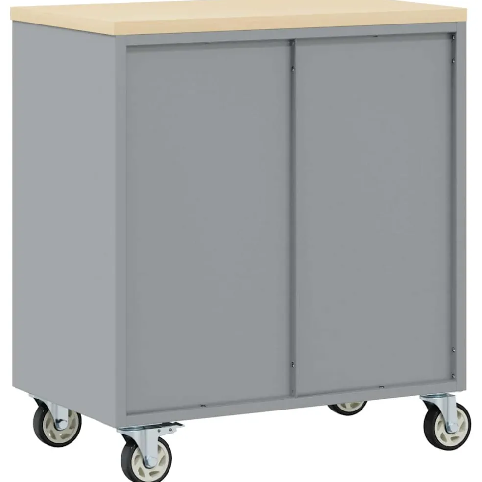 vidaXL Trolley Rolling Workbench Zwart en Grijs 75 x 45 x 85 cm
