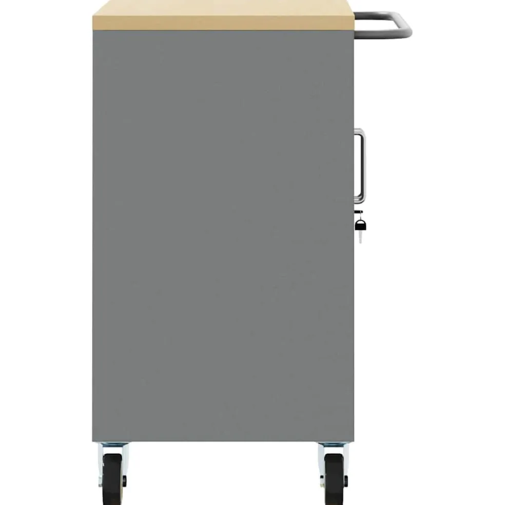 vidaXL Trolley Rolling Workbench Zwart en Grijs 75 x 45 x 85 cm