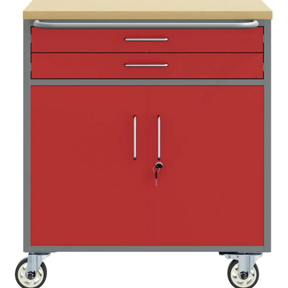 vidaXL Trolley Rolling Workbench Rood en Grijs 75 x 45 x 85 cm