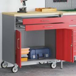 vidaXL Trolley Rolling Workbench Rood en Grijs 75 x 45 x 85 cm
