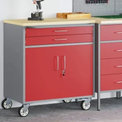 vidaXL Trolley Rolling Workbench Rood en Grijs 75 x 45 x 85 cm
