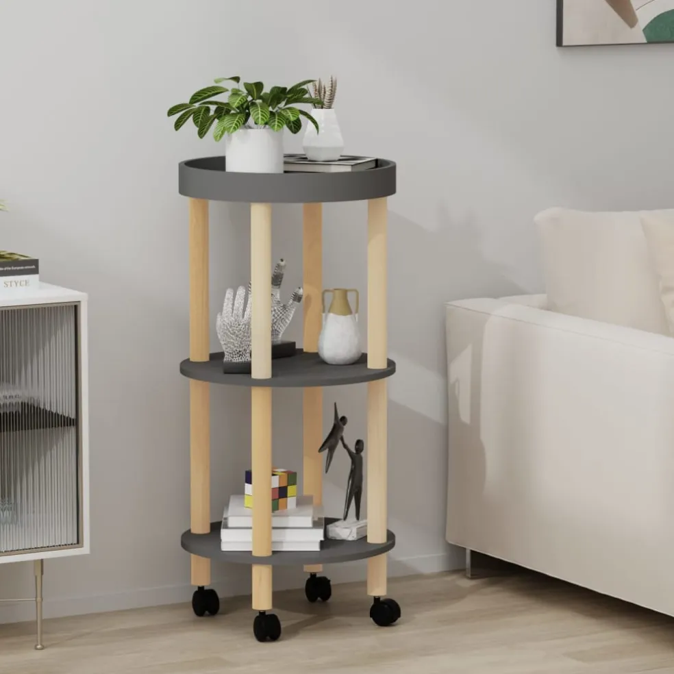 vidaXL Trolley 38x38x82cm bewerkt hout en massief grenenhout grijs