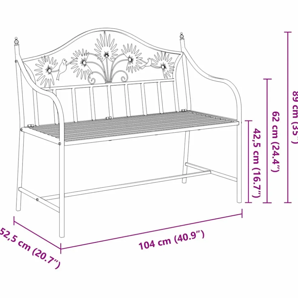 vidaXL Tuinbank Antiek wit 104 x 52,5 x 89 cm Staal