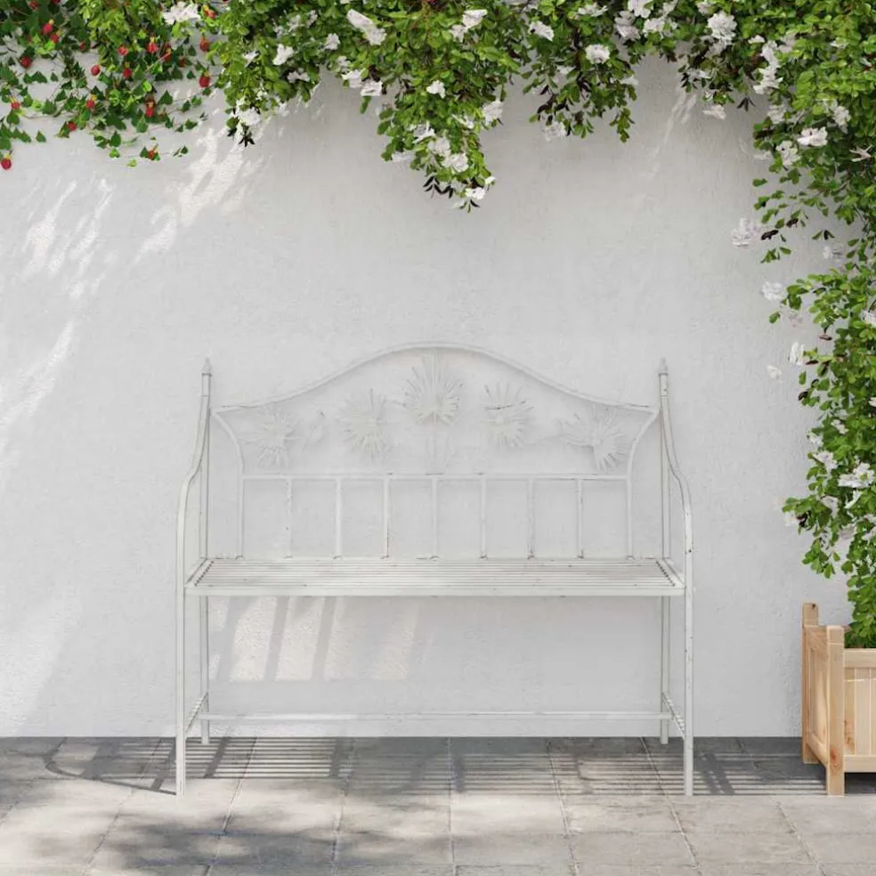 vidaXL Tuinbank Antiek wit 104 x 52,5 x 89 cm Staal