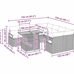 vidaXL Tuinbankenset 9 st 8-Aantal zitplaatsen Grijs en Bruin