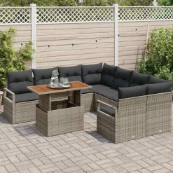 vidaXL Tuinbankenset 9 st 8-Aantal zitplaatsen Grijs en Bruin