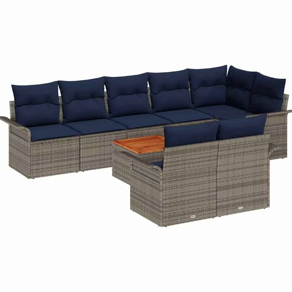 vidaXL Tuinbankenset 9 st Grijs poly rattan