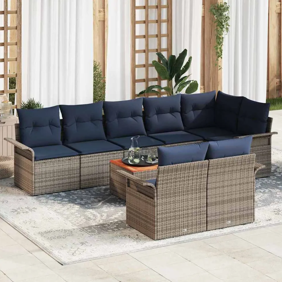 vidaXL Tuinbankenset 9 st Grijs poly rattan