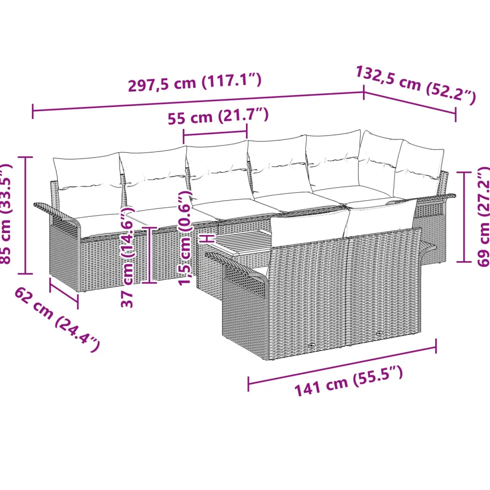 vidaXL Tuinbankenset 9 st Grijs poly rattan