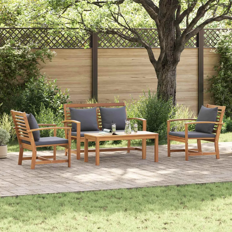 vidaXL Tuinbankenset 4 st Naturel Massief Teakhout