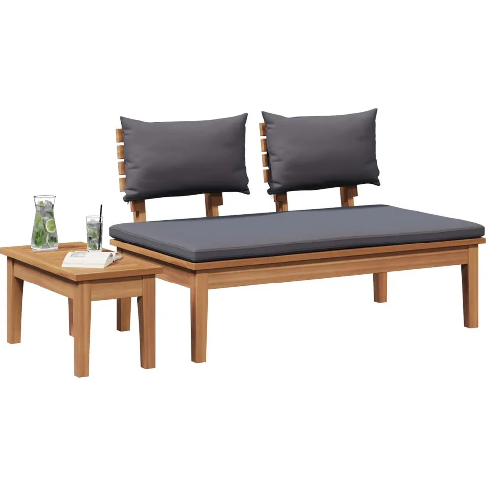 vidaXL Tuinbank en Tafel Set 2 st Grijs en Bruin Massief teakhout