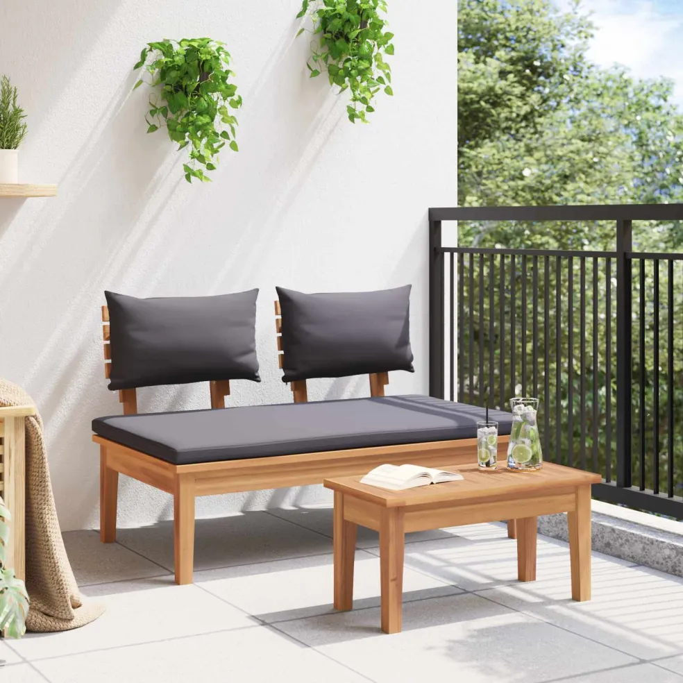 vidaXL Tuinbank en Tafel Set 2 st Grijs en Bruin Massief teakhout