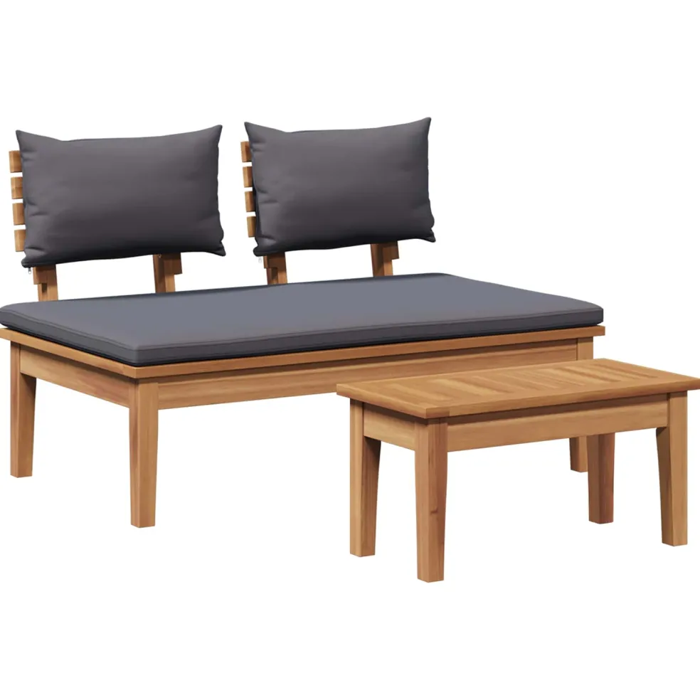 vidaXL Tuinbank en Tafel Set 2 st Grijs en Bruin Massief teakhout