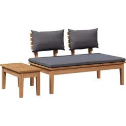 vidaXL Tuinbank en Tafel Set 2 st Grijs en Bruin Massief teakhout