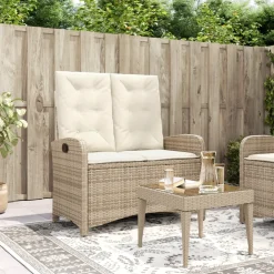vidaXL Tuinbankje verstelbaar met kussens poly rattan beige