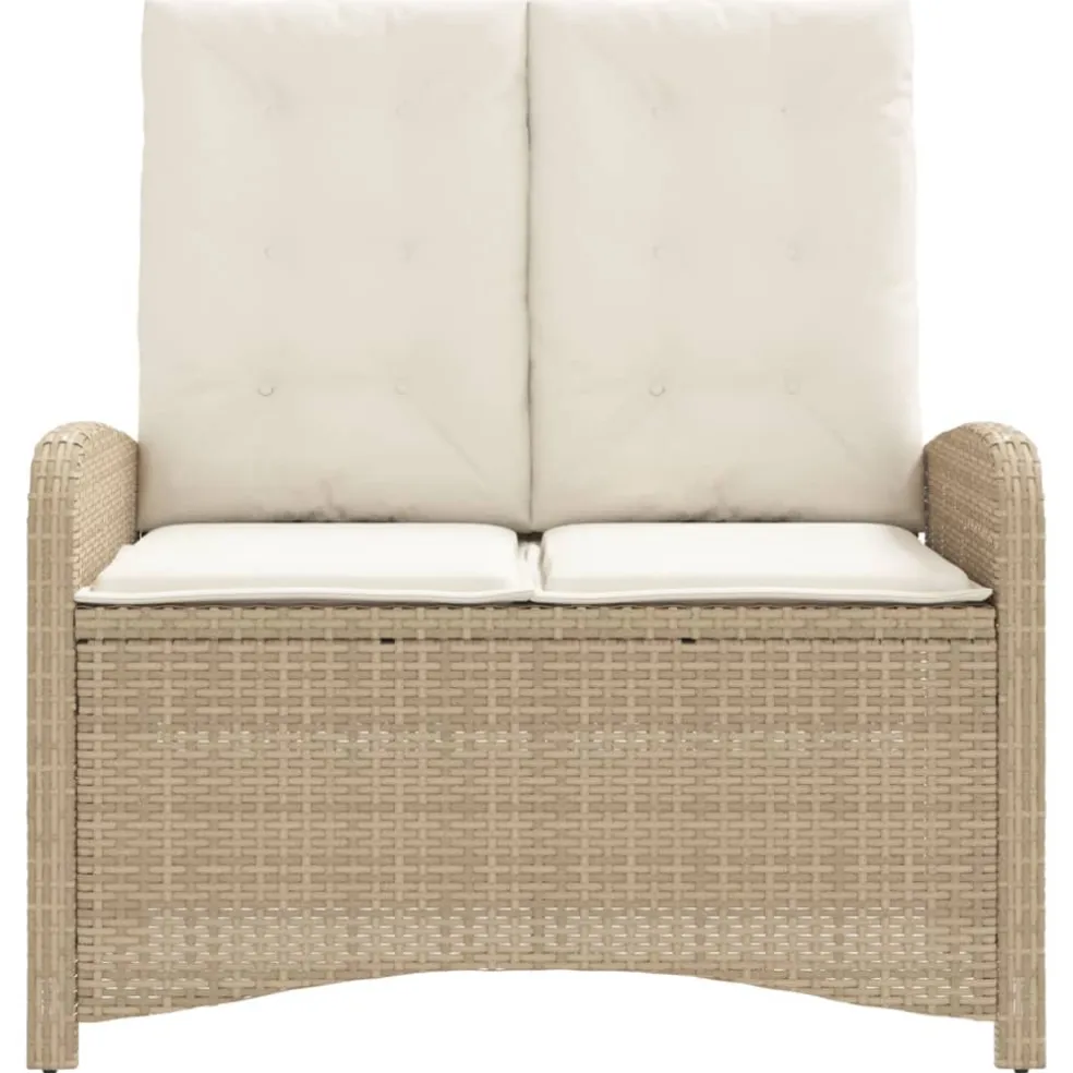 vidaXL Tuinbankje verstelbaar met kussens poly rattan beige