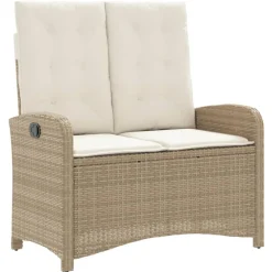 vidaXL Tuinbankje verstelbaar met kussens poly rattan beige