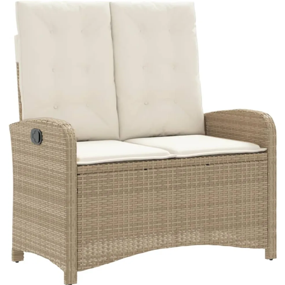 vidaXL Tuinbankje verstelbaar met kussens poly rattan beige