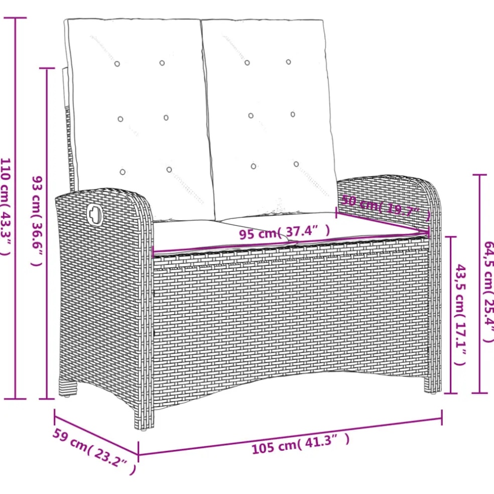 vidaXL Tuinbankje verstelbaar met kussens poly rattan beige