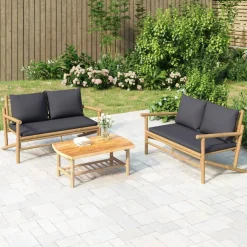 vidaXL Tuinbank met donkergrijze kussens bamboe