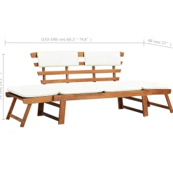 vidaXL Tuinbank met kussens 2-in-1 190 cm massief acaciahout