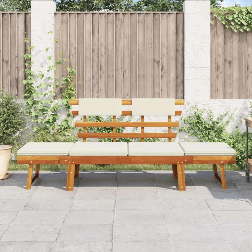vidaXL Tuinbank met kussens 2-in-1 190 cm massief acaciahout