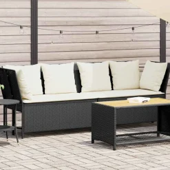 vidaXL Tuinbank met kussens poly rattan zwart