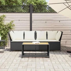 vidaXL Tuinbank met kussens poly rattan zwart