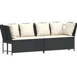 vidaXL Tuinbank met kussens poly rattan zwart