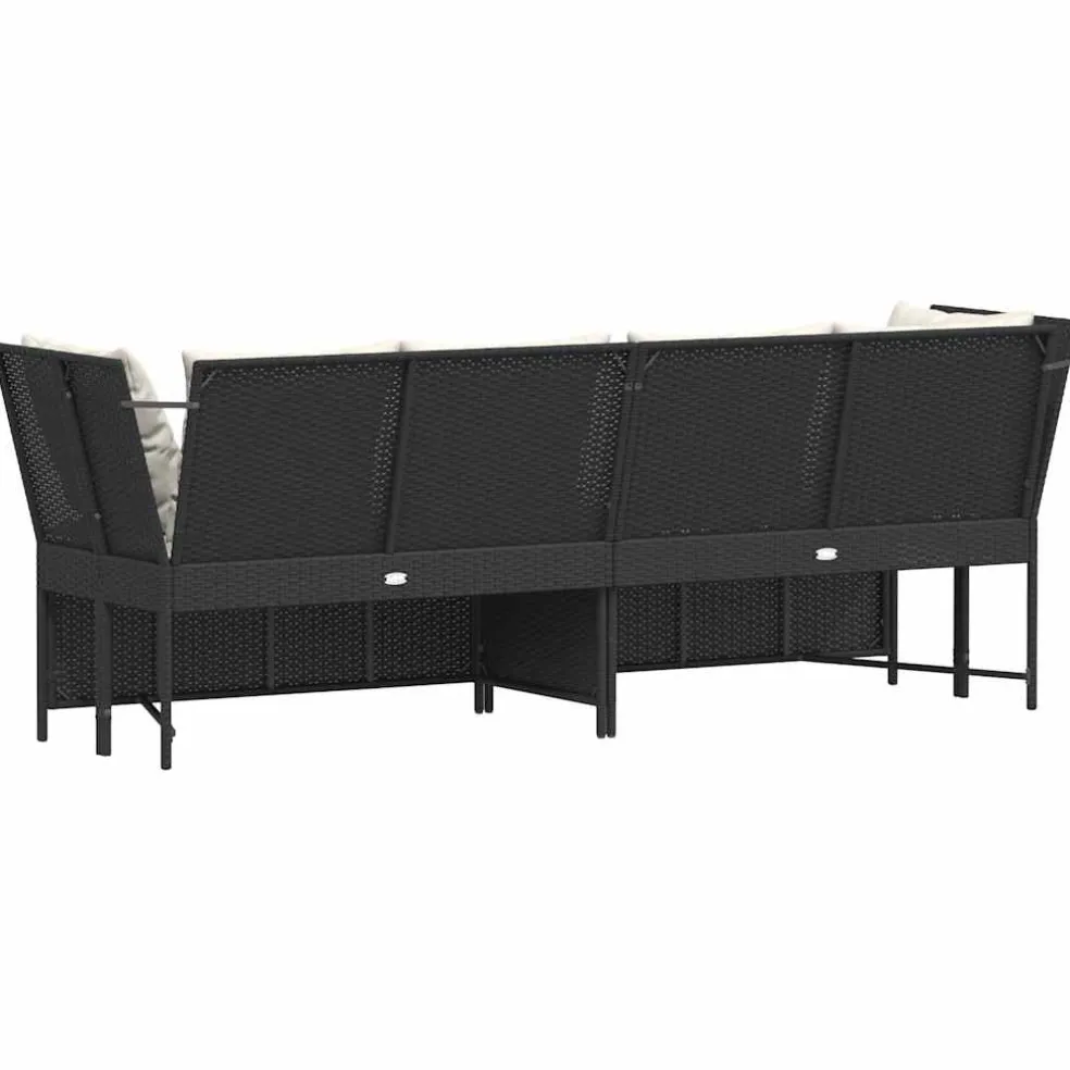 vidaXL Tuinbank met kussens poly rattan zwart