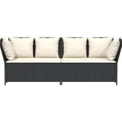 vidaXL Tuinbank met kussens poly rattan zwart