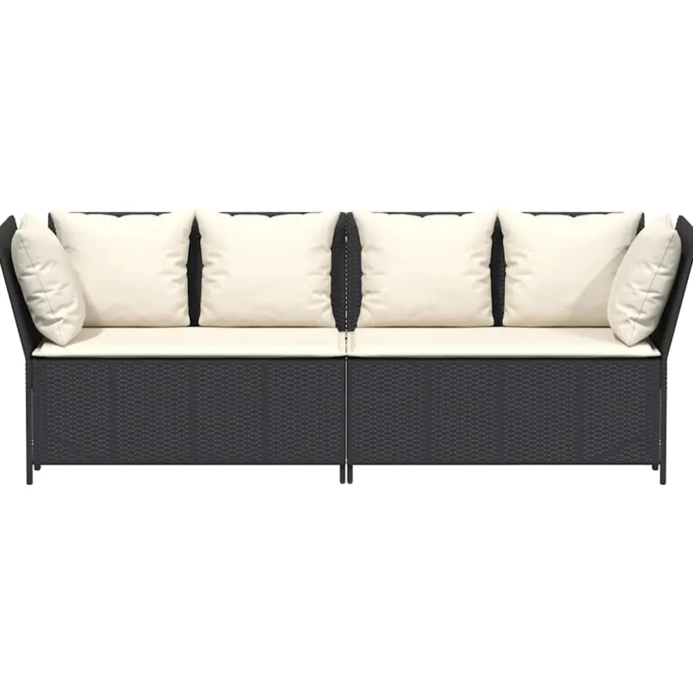 vidaXL Tuinbank met kussens poly rattan zwart