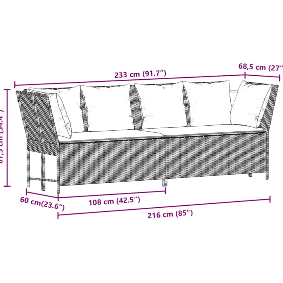 vidaXL Tuinbank met kussens poly rattan zwart