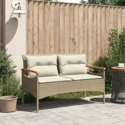 vidaXL Tuinbank met kussens 116x62,5x74 cm poly rattan beige