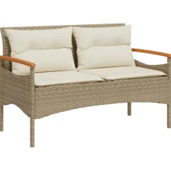 vidaXL Tuinbank met kussens 116x62,5x74 cm poly rattan beige