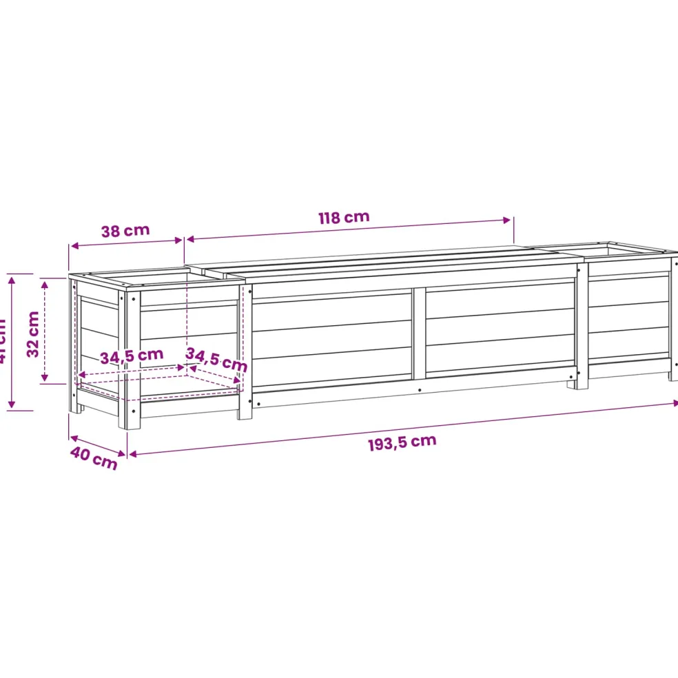 vidaXL Tuinbank met opbergruimte en plantenbak 193,5 x 40 x 41 cm