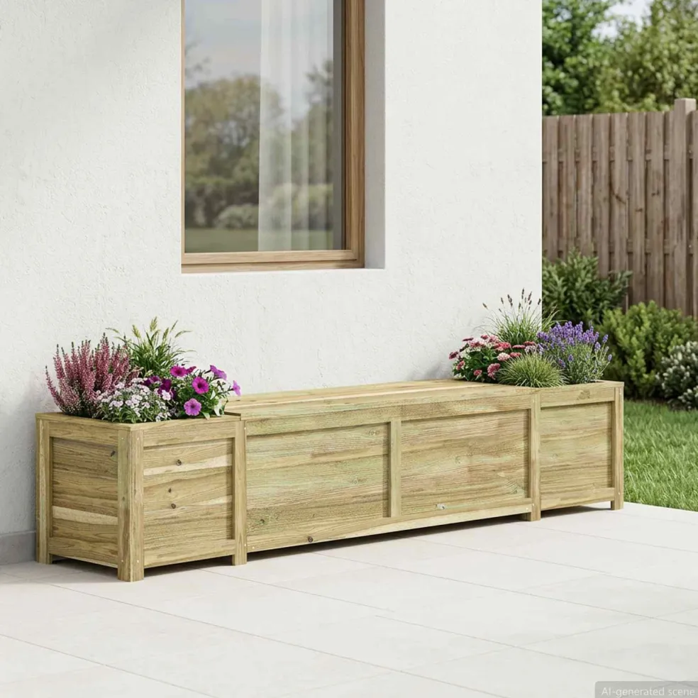 vidaXL Tuinbank met opbergruimte en plantenbak 193,5 x 40 x 41 cm