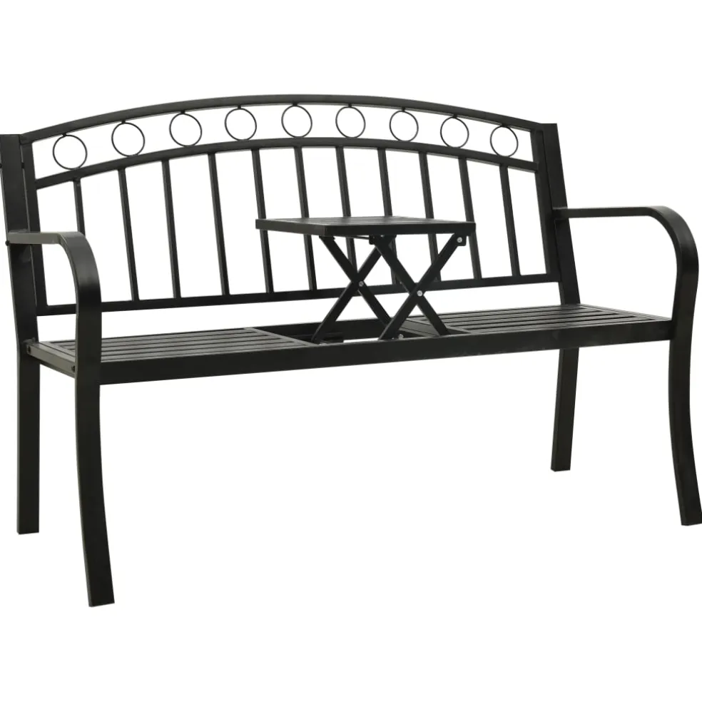 vidaXL Tuinbank met tafel 120 cm staal zwart