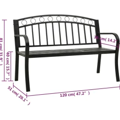 vidaXL Tuinbank met tafel 120 cm staal zwart