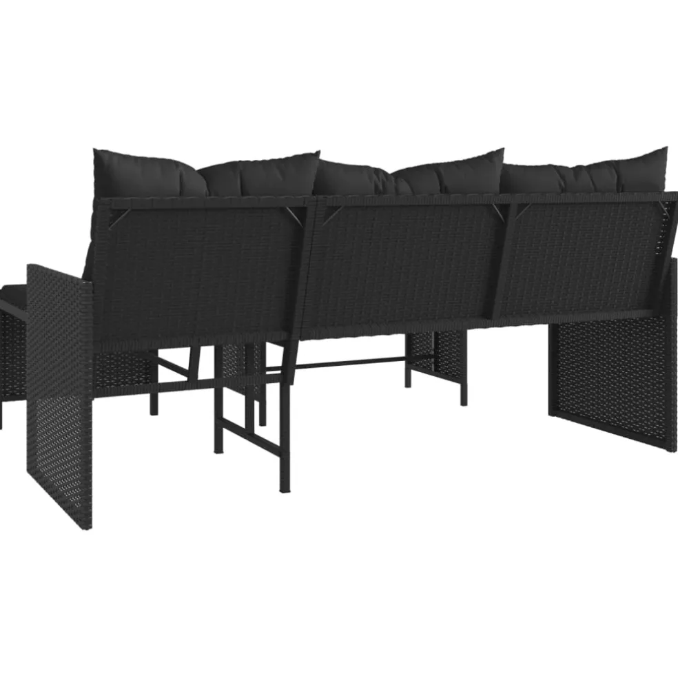 vidaXL Tuinbank met tafel en kussens L-vormig poly rattan zwart